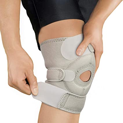 Bracoo Knee Support, Open-Patella Brace for Arthritis, Joint Pain Relief, Injury Recovery with Adjustable Strapping & Breathable Neoprene, KS10 (Gray)