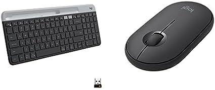 Logitech K585 Multi-Device Slim Wireless Keyboard   Pebble Wireless Mouse with Bluetooth or 2.4 GHz Receiver - Graphite