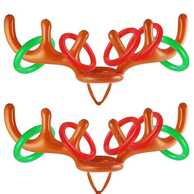 A.S 2-4 Players Inflatable Reindeer Antler Ring Toss Game for Christmas Party - Game Rules Included