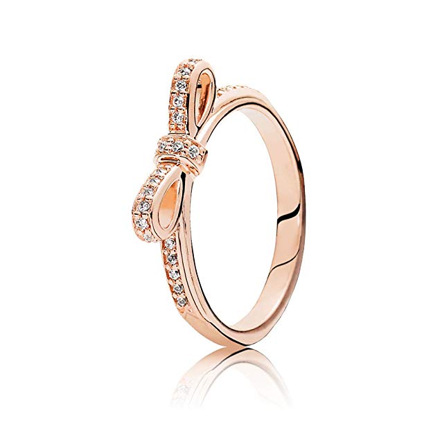 PANDORA Sparkling Bow Ring, Rose, Clear CZ