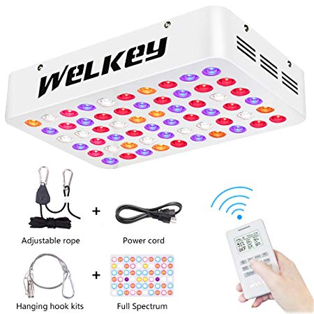 Welkey Plus Remote Control Series 600W LED Grow Light Dual Chips Grouping,Timer,Temperature and Humidity Monitor Full Spectrum Growing Lamp for Hydroponic Indoor Plants Veg and Flower(10W LEDs 60PCS)