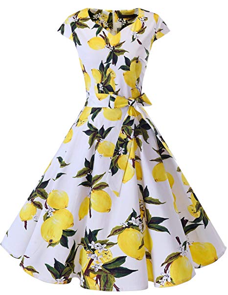 DRESSTELLS Retro 1950s Cocktail Dresses Vintage Swing Dress with Cap-Sleeves