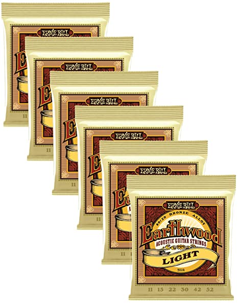 Ernie Ball 2004 Earthwood 80/20 Bronze Light Acoustic Guitar Strings 6 Pack