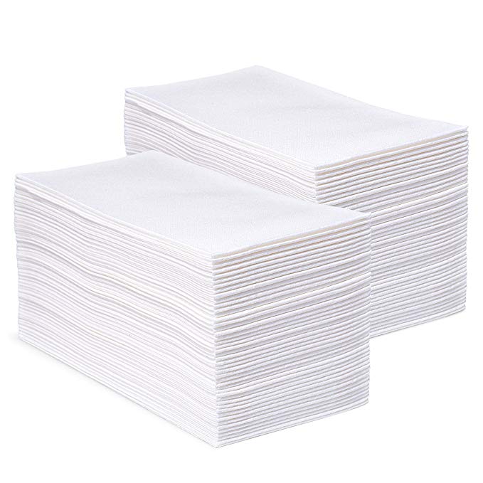 CrossbridgePro - White Disposable Linen Feel Napkins and Hand Towels - Home and Office Kitchen Supplies, Bathroom Hand Towel Use - Soft Airlaid Multifold Tissue - 12"x17" Unfolded - 100 Pcs