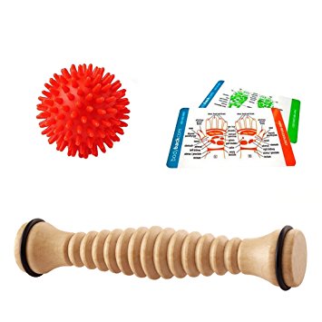 Body Back Company's Foot Therapy Combo: Wooden Foot Roller and Red Porcupine Massage Ball Bundle