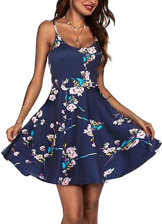 ACEVOG Women's 2024 Summer Dress Adjustable Spaghetti Strap Boho Floral Fit & Flare Beach Sundress