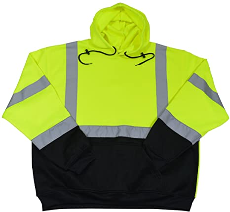 Petra Roc LBPUHSW-C3-XL High Visibility ANSI 107 Class 3 Pullover Fleece Hoodie Safety Jacket, X-Large, Lime/Black