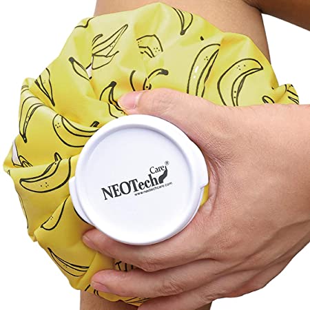 Neotech Care Ice Bag for Injuries, Swelling, Headache, Pain Relief, First Aid - Cold Pack Screw Top Lid - Reusable, Refillable, Flexible & Waterproof Pouch/Bladder Style (11 inch, Banana Design)