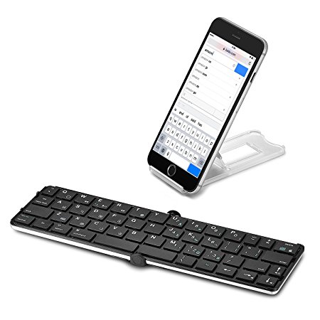 AGS™ Ultra Slim Foldable Aluminum Alloy Wireless Bluetooth Keyboard with Pocket-size Built-in Rechargeable Lithium Polymer Battery for iPhone, iPad, Smart phones with IOS/Android/Windows