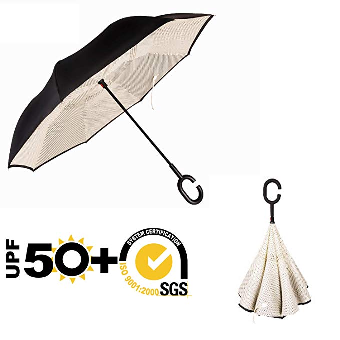 ABCCANOPY Inverted Umbrella,Double Layer Reverse Windproof Teflon Repellent Umbrella for Car and Outdoor Use, UPF 50  Big Stick Umbrella with C-Shaped Handle