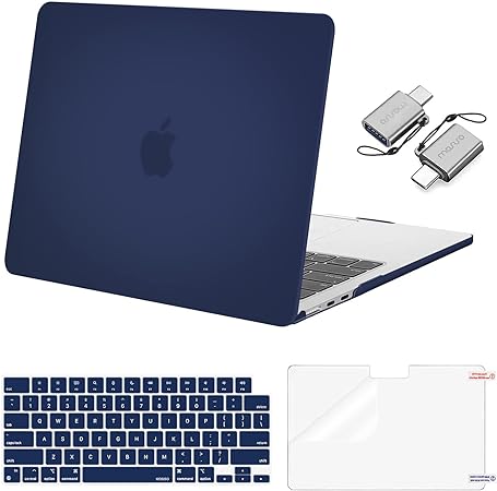 MOSISO Compatible with MacBook Air 13.6 inch Case 2022 2023 2024 Release A2681 M2 Chip with Touch ID, Plastic Hard Shell Case&Keyboard Skin&Screen Protector&Type C Adapter 2 Pack, Navy Blue