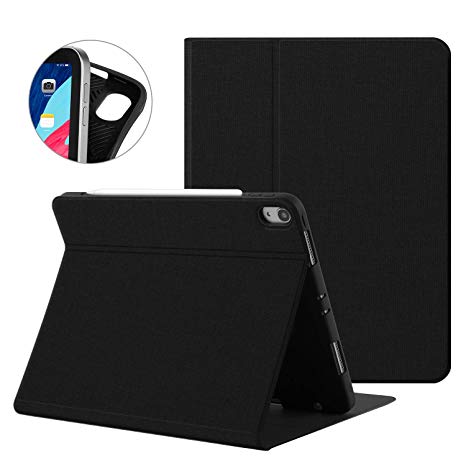 Ayotu Lightweight Case for iPad Pro 11'' 2018 - [Support Apple Pencil Pair & Charging],Book Cover Design,Multi-Angle Viewing Stand,Auto Sleep/Wake,Soft TPU Back Cover for iPad Pro 11 Inch,Black