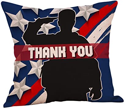 Shmbada Patriotic Thank You American Memorial Day 4th of July Stars Stripes Blue 18x18 Inch Throw Pillow Cover Cushion Case Cotton Linen Farmhouse Home Decorative for Sofa Couch Bedrooms Car Outdoor