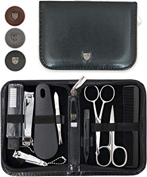 3 Swords - 10 Piece Manicure & Pedicure Case, made of high quality artificial leather in black, Quality: Three Swords quality