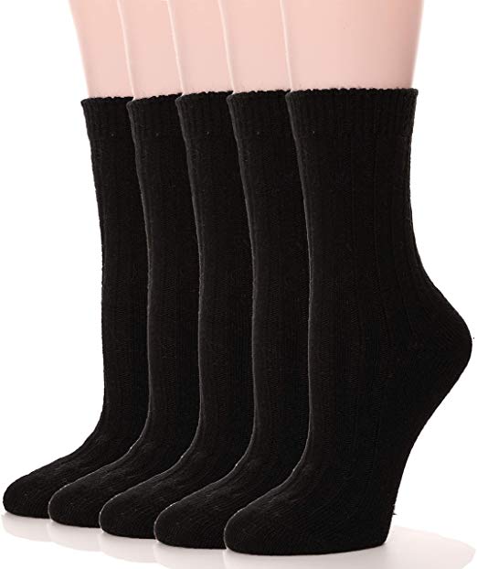 Womens Wool Socks Heavy Thick Thermal Fuzzy Warm Winter Crew Socks For Cold Weather 5 Pack