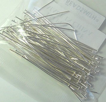 144 Head Pins .029dia X 2 Inch Silver Plating Over Brass Standard 21 Gauge Wire Beadsmith Headpins