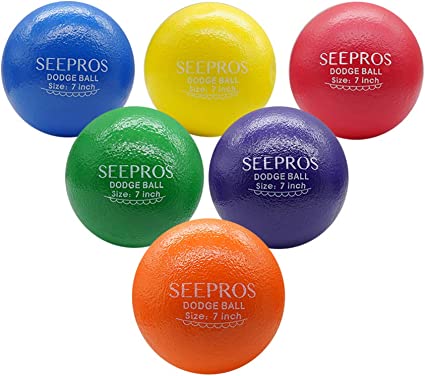 SEEPROS Foam Dodgeball Set - Soft Skin, Low Bounce, Set of 6 with Mesh Storage Bag for Kids and Adults