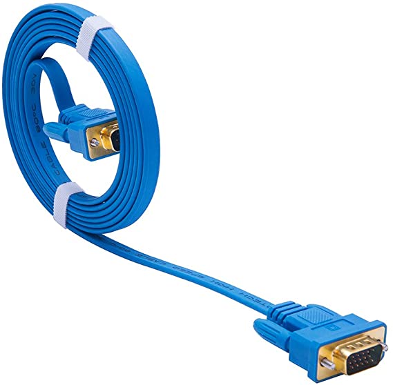 DTECH Ultra Slim Flat Computer Monitor VGA Cable 6 Feet Male to Male Connector Wire - Blue- 1.8m