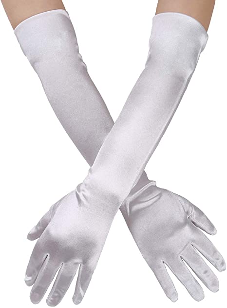 Ensnovo Women 1920s Opera Gloves Satin Stretchy Full Finger costume Gloves