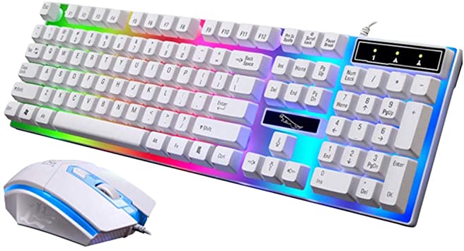 Wired Colorful Backlight Mechanical Feel Keyboard Gaming Ergonomic Keyboard and Mouse Kit (White)