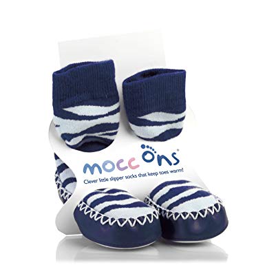 Mocc Ons Moccasin Style Slipper Socks, Zebra Print