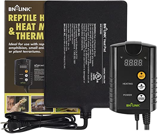 BN-LINK Durable Reptile Heating Pad with Digital Thermostat Under Tank Heater Terrarium Warmer Combo Set for Turtles, Lizards, Frogs, and Other Reptiles