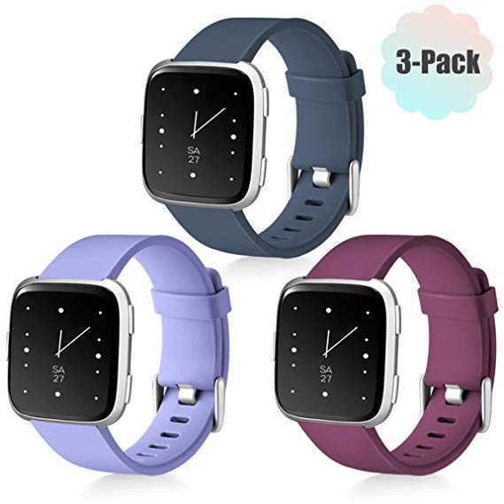 Maledan For Fitbit Versa Bands, Classic Accessory Replacement Sport Bands for Fitbit Versa Smartwatch(3 Pack), Women Men Large Small