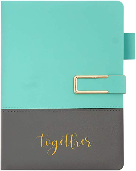 MILLZI Wedding Planners and Organizer - PU Leather, Mint Green with Gray, 8.5 x 6" - Engagement Planning Organizer with Gold Clasp and Dividers