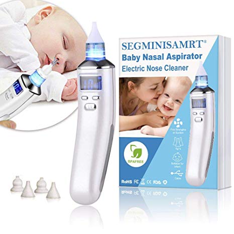 Electric Baby Nasal Aspirator Nose Cleaner and Snot Sucker - Adjustable Settings and Reusable Tips with LCD Screen