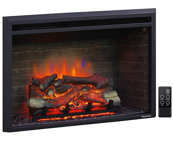 PuraFlame 33 Inches Wide, 21 Inches High, Western Electric Fireplace Insert with Fire Crackling Sound, Remote Control, 750/1500W, Black