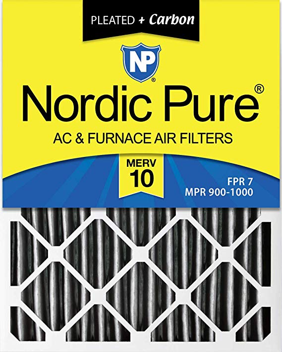 Nordic Pure 20x25x4 (3-5/8 Actual Depth) Pleated MERV 10 Plus Carbon AC Furnace Air Filters, Box of 2