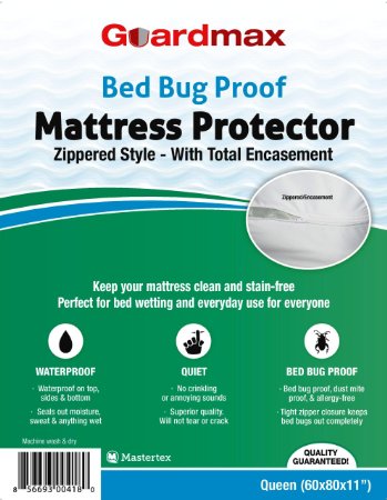 Guardmax - Bedbug Proof/Waterproof Mattress Protector Cover - Zippered Style - Quiet! - Queen Size (60"x80"x11")