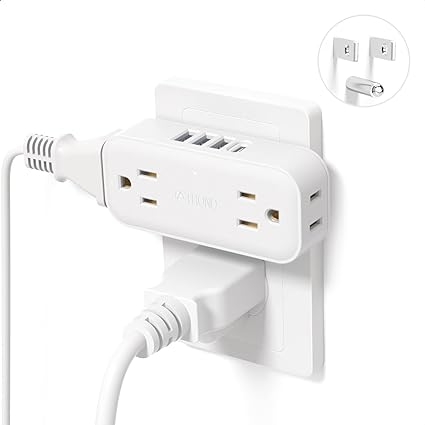 USB C Multi Plug Outlet Extender, TROND Flat Wall Outlet Splitter Indoor, 4 Widely Tap Plug 4 USB Charging Port (1 USB C), Small Cruise Ship Travel Essentials, Electrical Adapter for Home Office Hotel