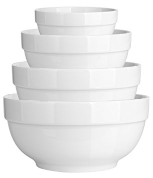 DOWAN 4-Piece Porcelain Mixing/Serving Bowl Set- 12- 22 - 42 - 64 OZ, White, Anti-slipping Nesting Bowls