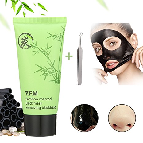 Y.F.M - Bamboo Charcoal Black Mask, Deep Cleansing Mask, Blackhead Facial Mask, Acne Treatment Mask, Blackhead Remover Peel Off Mask for Face Nose with Tweezers