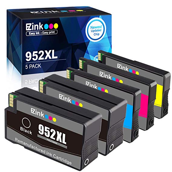 E-Z Ink (TM) Remanufactured Ink Cartridge Replacement for HP 952 XL 952XL to use with OfficeJet Pro 8710 8720 7740 8740 7720 8700 8715-New Upgraded Chips (2 Black, 1 Cyan, 1 Magenta, 1 Yellow, 5 Pack)