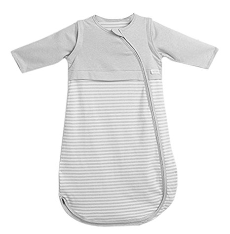 LETTAS Baby Boys and Girls 100% Cotton Stripe Removable Long Sleeve Sleeping Bag 0.5 Tog - Soft Wearable Blanket (6-18 Months, Grey)