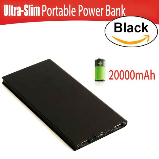 PortablePowerBankPortableChargerPortablePowerBankChargerToullGo 20000mAhUltra-Slim Dual USB PortExternal Battery Pack foriPhone6 6sPlus 5s5seSamsungGalaxyS7S6S5HTCBlack