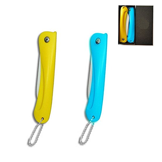 Daixers Protable Folding Ceramic Fruit Vegetable Knife 2 piece (Yellow&Blue)