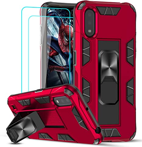 Samsung A01 Case, Samsung Galaxy A01 Case with Tempered Glass Screen Protector [2Pack], LeYi Military-Grade Shockproof Built-in Kickstand Magnetic Car Mount Protective Cover Case for Galaxy A01, Red