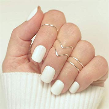 Dolland 5 Pcs V-Shaped Finger Ring Set Joint Ring Tail Ring Simple Ladies Thin Ring for Women Rings Party Jewelry,Silver