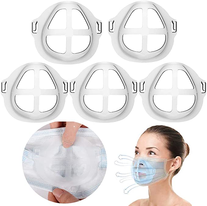 LDream Silicone 3D Mask Bracket 5 Pack, Inner Support Frame for Comfortable Mouth and Nose Wearing by Creating More Space for Breathing Ideal Makeup Saver, Washable Reusable, Clear