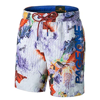 PAGE ONE Mens Beach Shorts Quick Dry Surfing Swim Trunks with Mesh Lining(25"-38")