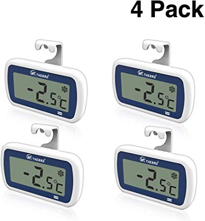 4 Pack Waterproof Freezer/Refrigerator Thermometer with 2” Large LCD, IP65 Alarm–Professional Digital Accurate Mini Fridge thermometer – for Fridge, Refrigerator, Freezer, rv Freezer Fresh Stored (4)