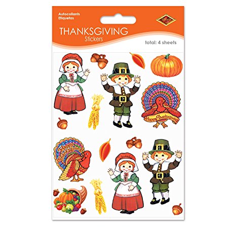 Pilgrim & Turkey Stickers   (4 Shs/Pkg)