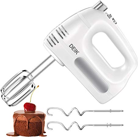 Hand Mixer, Deik 6-Speed Ultra Power Hand Mixer Electric – Hand Held Mixer Includes 2 Stainless Steel Beaters and 2 Dough Hooks, Turbo Button, One Button Eject Design, White