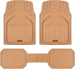 Motor Trend 943-BG FlexTough Defender Car Floor Mats -Next Generation Deep Dish Heavy Duty Contour Liners for Car SUV Truck & Van-All Weather Protection, Trim to Fit Most Vehicles Beige