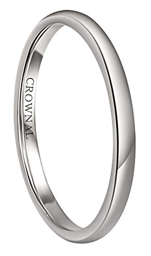 CROWNAL 8mm 6mm 5mm 4mm 3mm 2mm White Tungsten Carbide Polished Classic Dome Wedding Ring Size 3 to 17