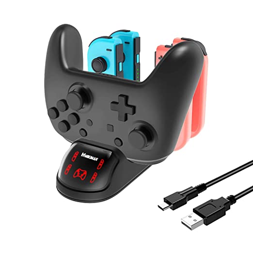 AKNES Switch Pro Controller Charging Dock, Charger Station for 4 Nintendo Switch OLED Joy-con Controllers with USB Type-C Charging Cord and Charging Indicator, 5 in 1 Charging Stand Station