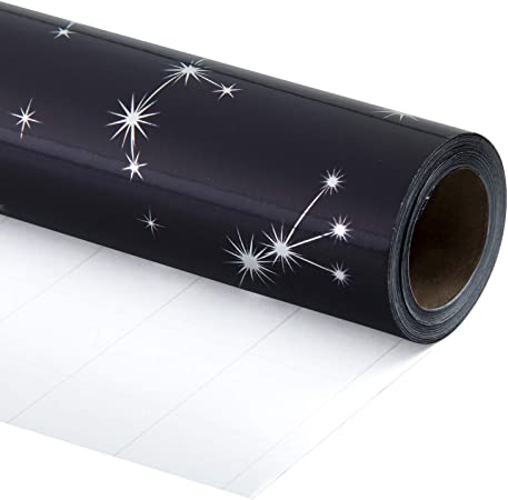 WRAPAHOLIC Wrapping Paper Roll - Navy with Silver Constellation Print for Wedding, Birthday, Holiday, Baby Shower Wrap - 30 inch x 33 feet